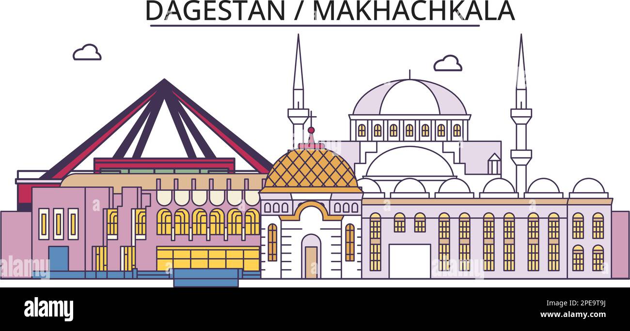Russia, Makhachkala tourism landmarks, vector city travel illustration Stock Vector