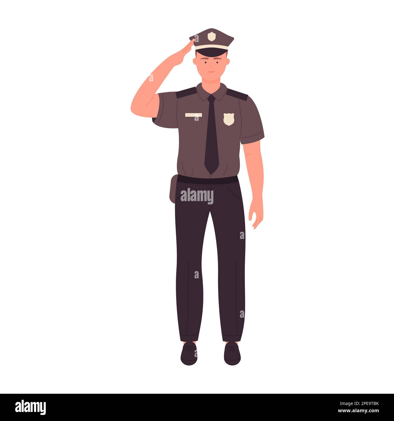 Policeman in salute pose. Standing police officer in standing pose vector illustration Stock Vector
