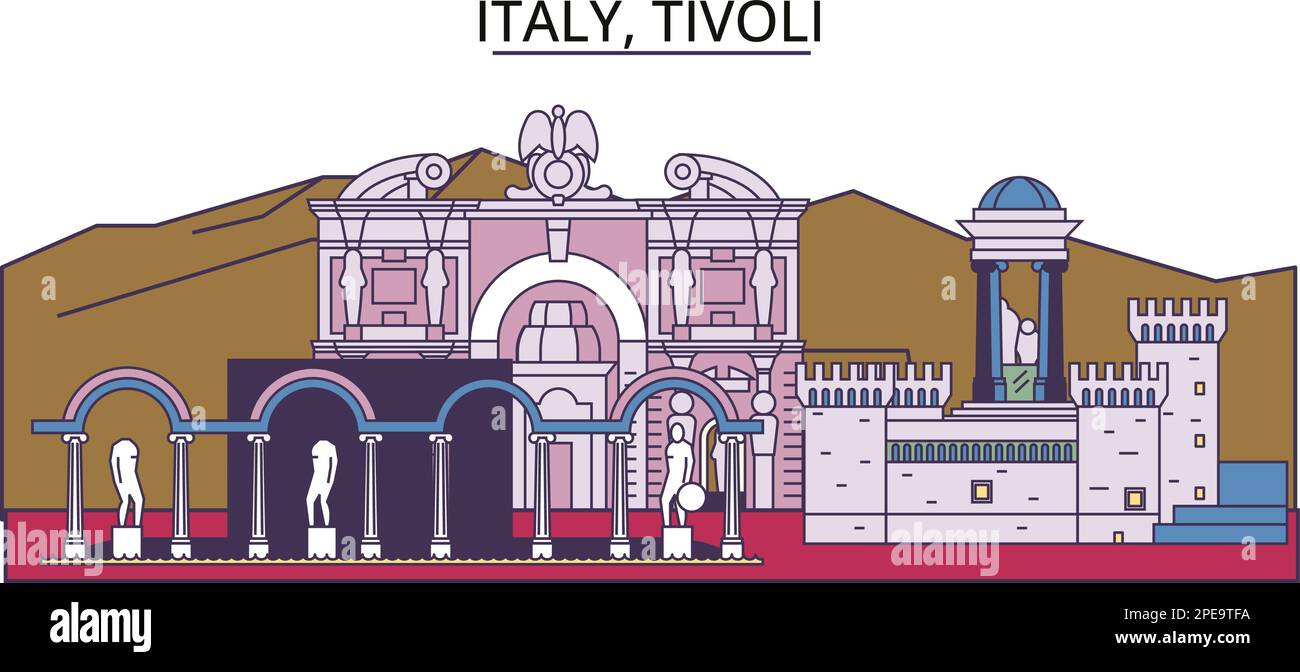 Italy, Tivoli tourism landmarks, vector city travel illustration Stock ...