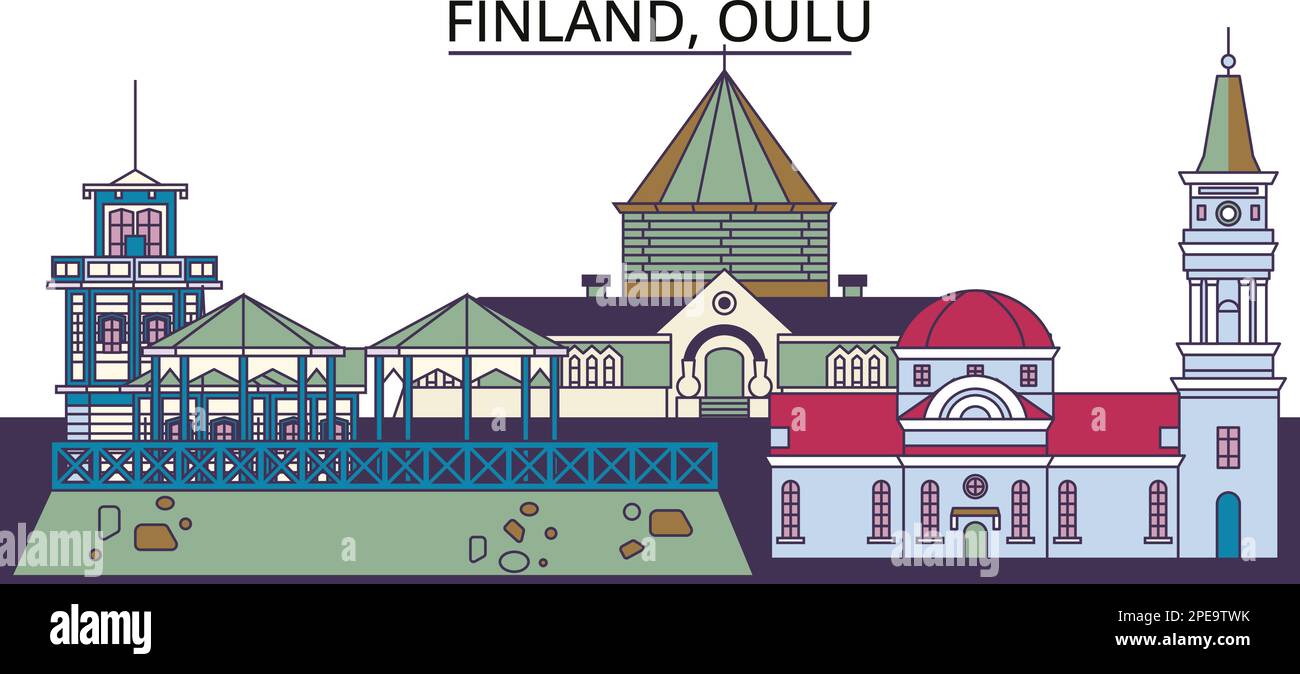 Finland, Oulu tourism landmarks, vector city travel illustration Stock Vector