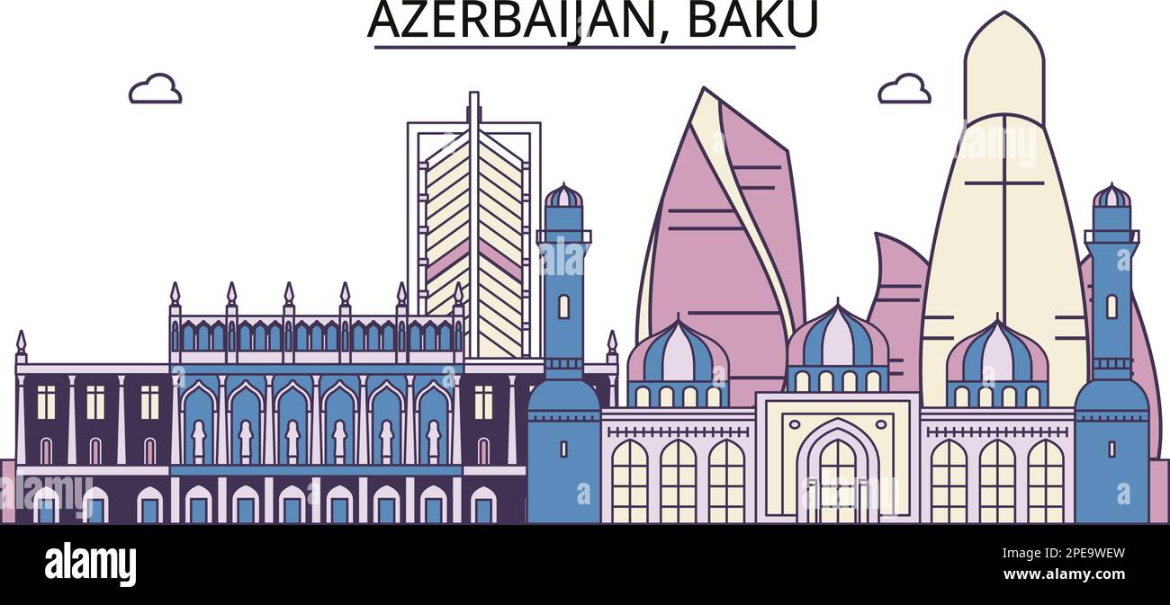 Azerbaijan, Baku tourism landmarks, vector city travel illustration Stock Vector