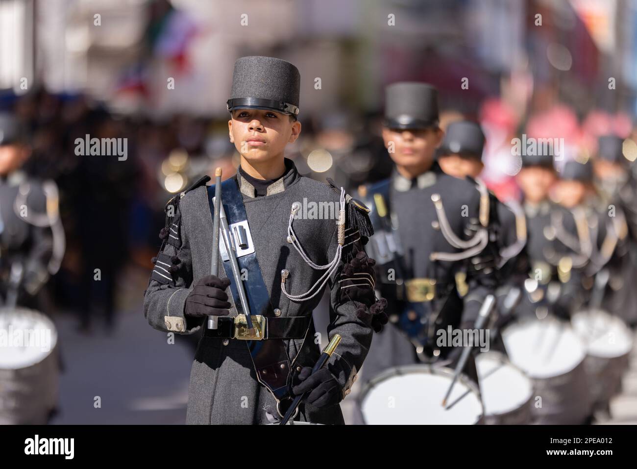 Matamoros, Tamaulipas, Mexico - November 26, 2022: The Desfile del 20 de Noviembre, The Escuela Secundaria General No 2 Marching band performing at th Stock Photo