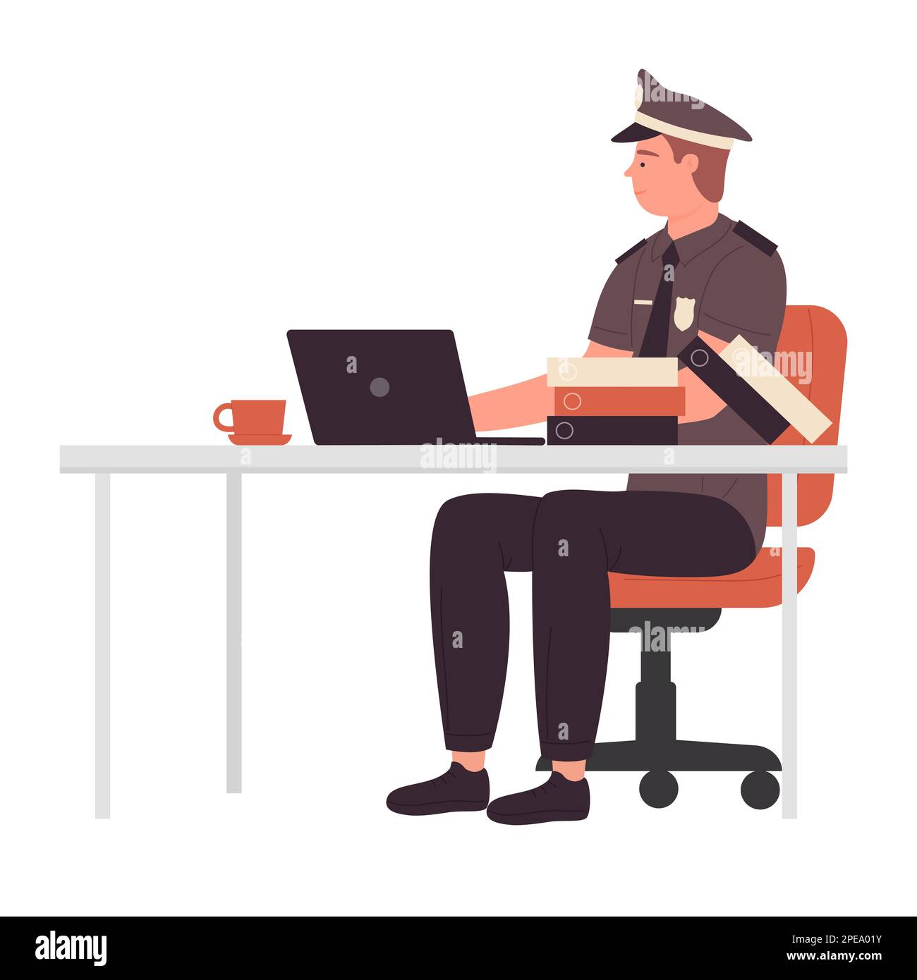 Policeman at desk work. Police department, police officer working vector illustration Stock Vector