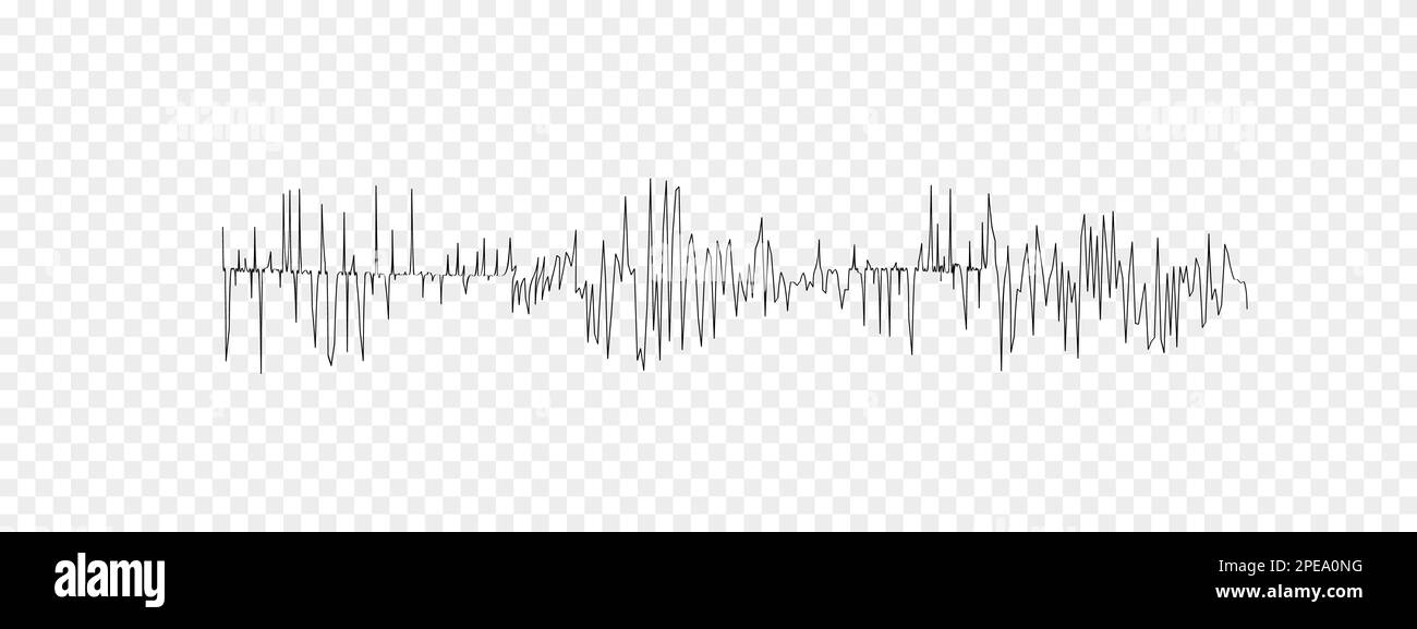 Polygraph or seismograph diagram on transparent background. Seismogram or lie detector graph. Ground motion, earthquake line, sound or pulse record Stock Vector