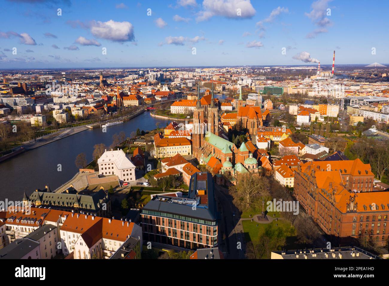 Aerial view of Wroclaw with Cathedral and Collegiate Church Stock Photo ...