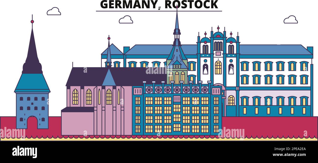 Germany, Rostock tourism landmarks, vector city travel illustration Stock Vector