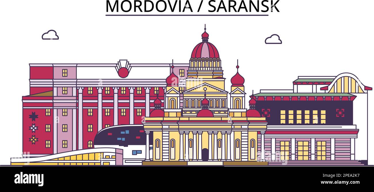 Russia, Saransk tourism landmarks, vector city travel illustration Stock Vector