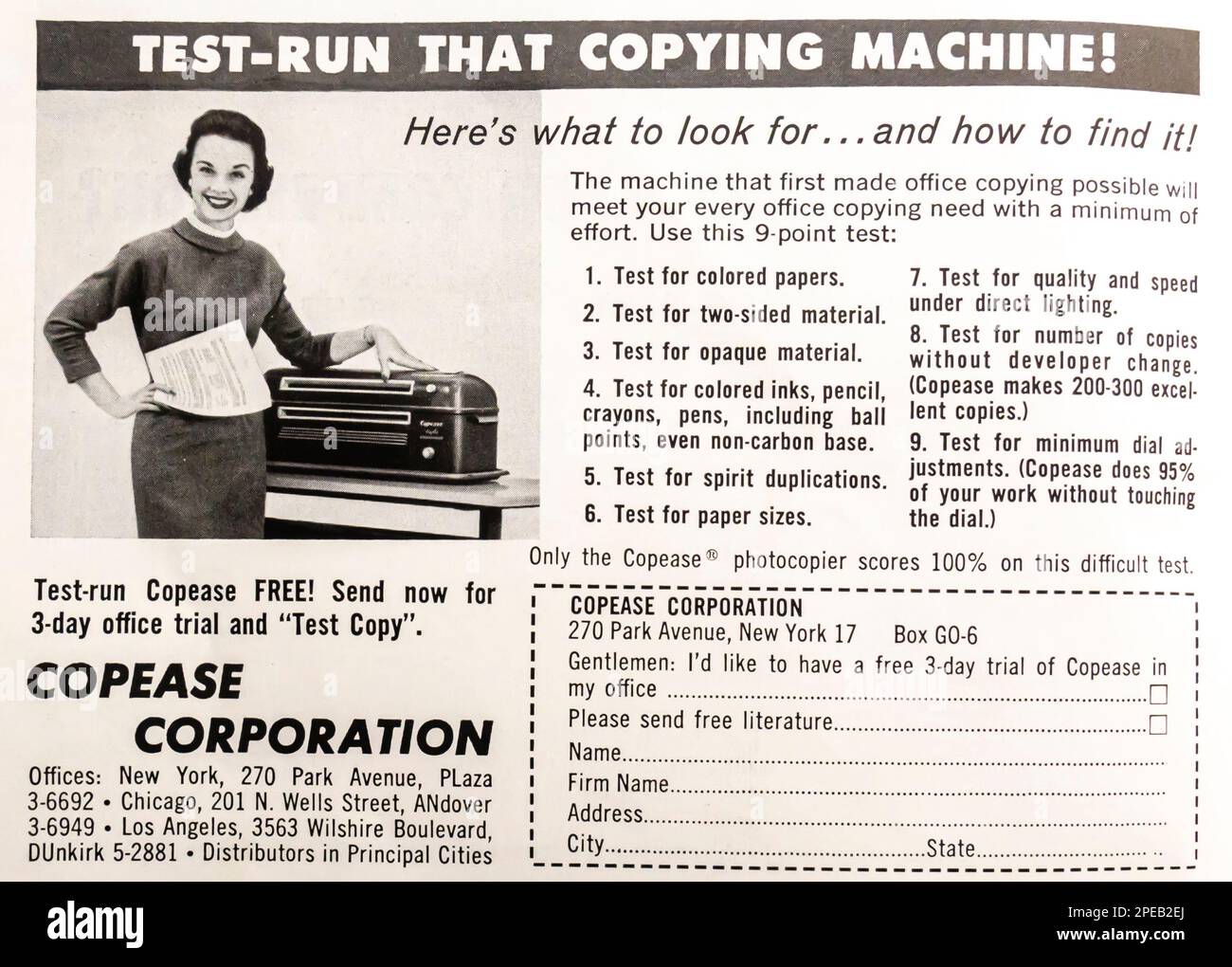 Copease advert in a Natgeo magazine June 1956 Stock Photo