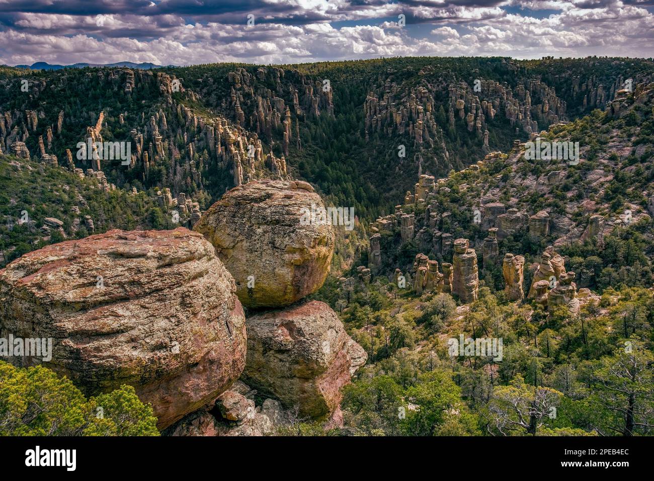 Land of the Standing-Up Rocks, Volcanic rhyolite Deposition, Chiricahua National Monument, Arizona Stock Photo