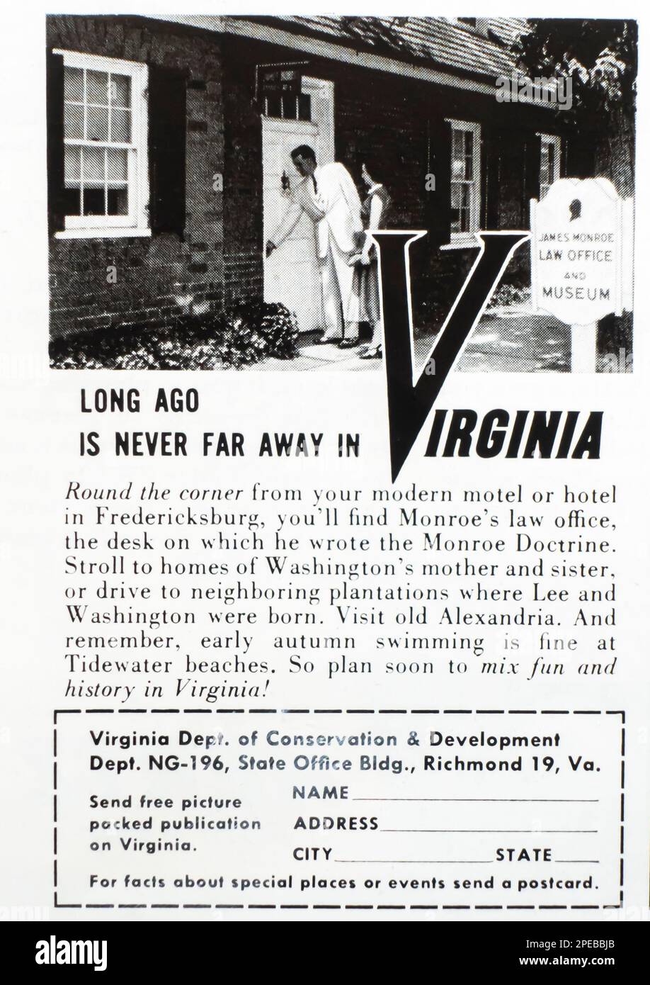 Virginia travel advert in a Natgeo magazine September 1956 Stock Photo