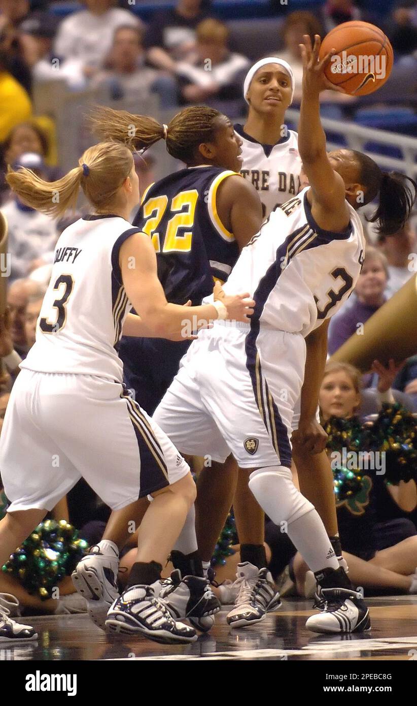 Notre Dame's Megan Duffy, left, Jacqueline Batteast, third from left