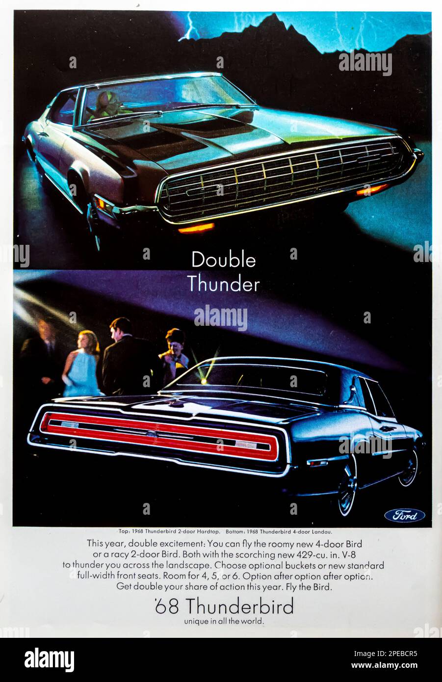 '68 Ford Thunderbird advert in a Natgeo magazine March 1968 Stock Photo