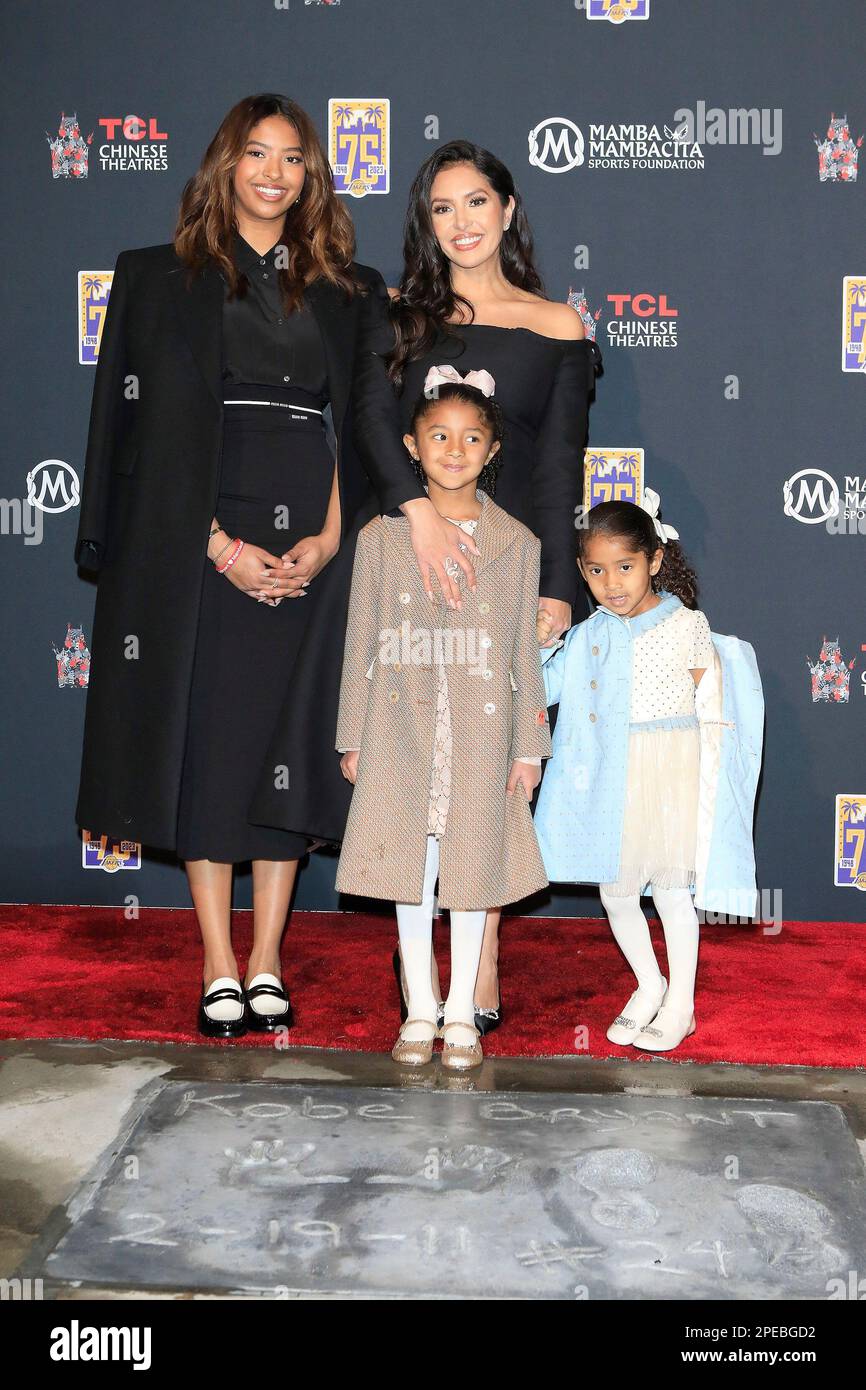 March 15, 2023, Los Angeles, California, USA: LOS ANGELES, CA, USA - MAR 15: Natalia Bryant, Vanessa Bryant, Bianka Bryant, Capri Bryant unveiling hand and foot prints of Kobe Bryant at the TCL Chinese Theatre IMAX forecourt. (Credit Image: © Nina Prommer/ZUMA Press Wire) EDITORIAL USAGE ONLY! Not for Commercial USAGE! Stock Photo