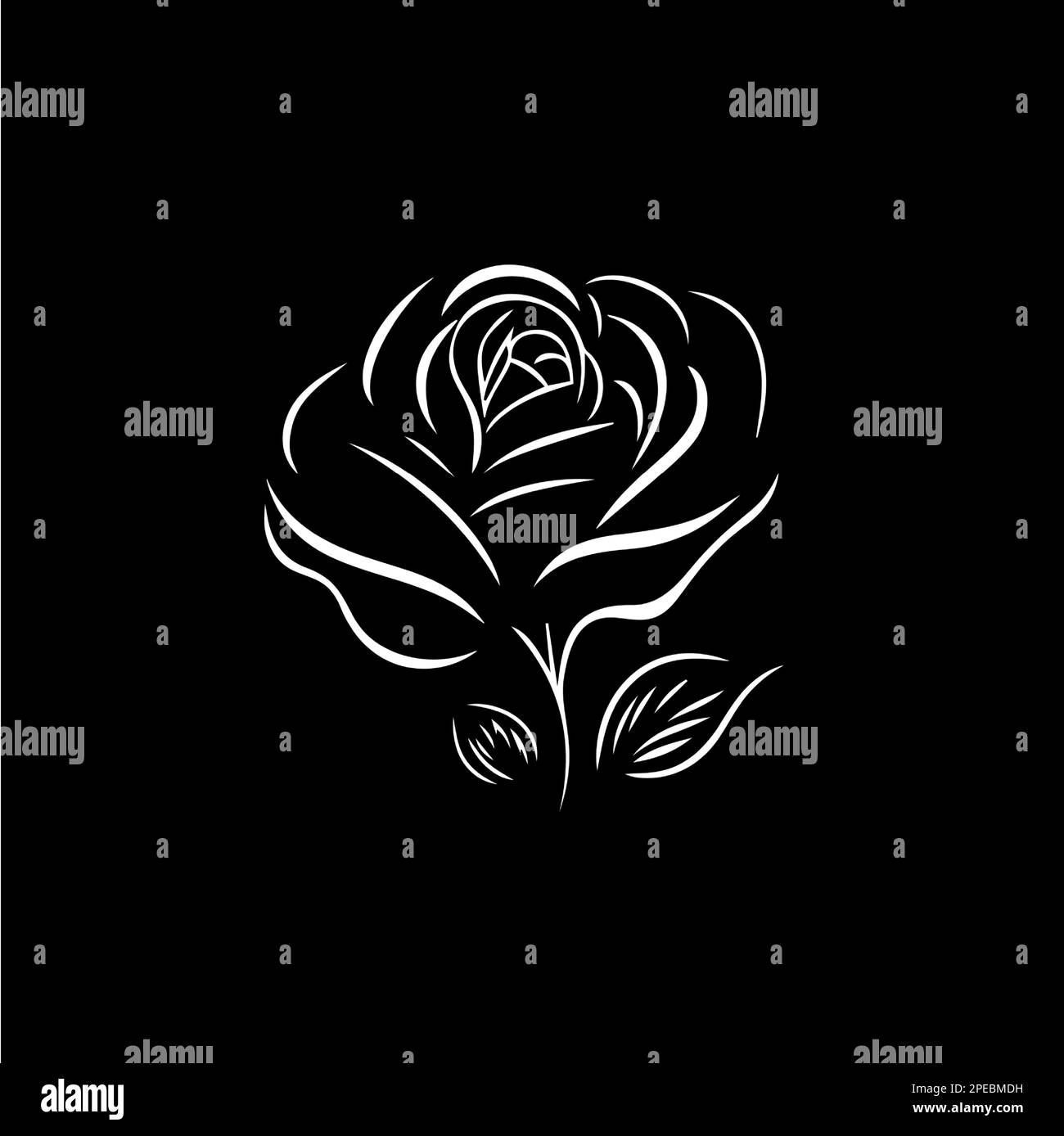 Rose flower logo template, white icon of blossom rose petals silhouette