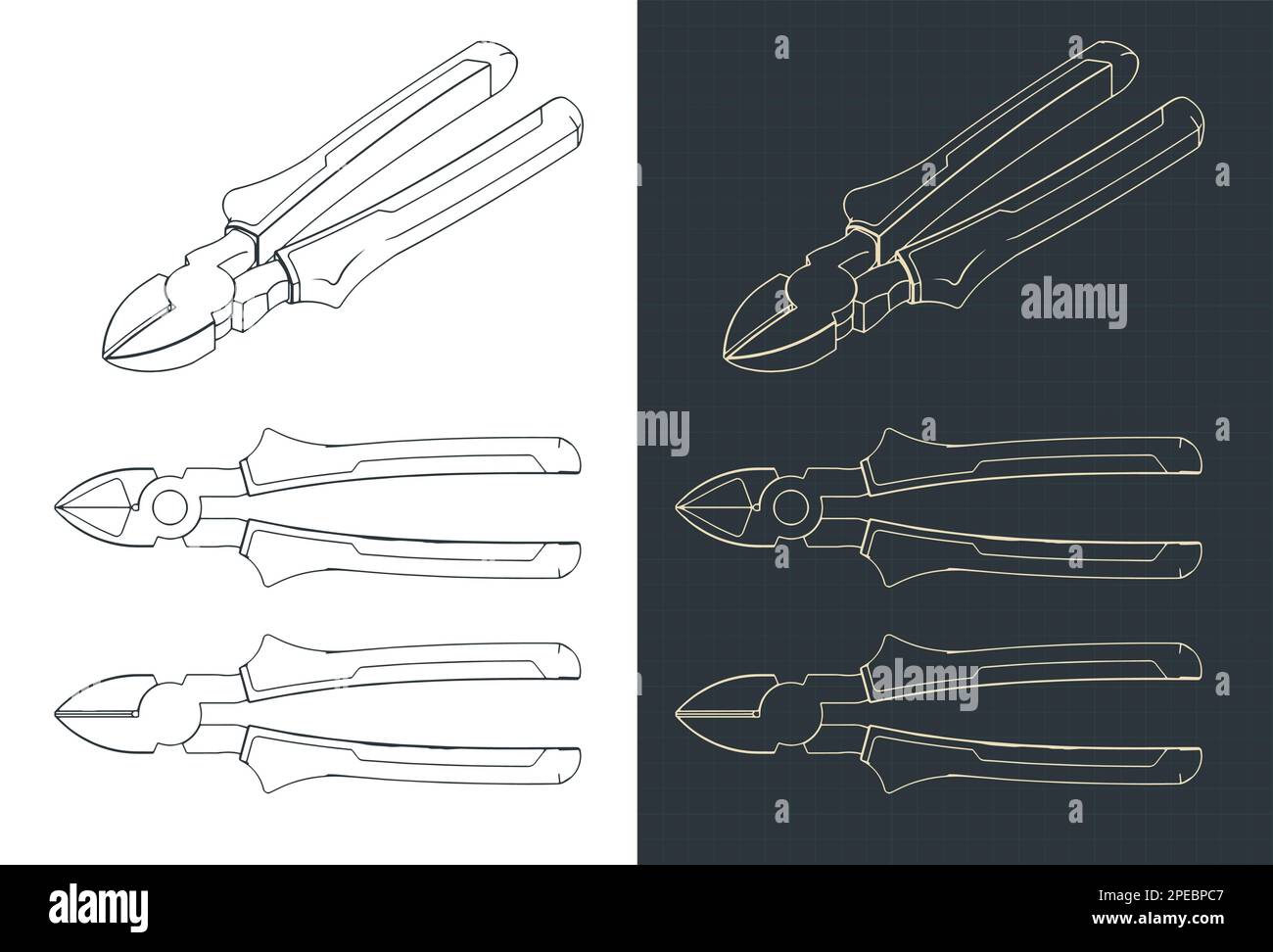 Stylized vector illustration of blueprints of diagonal pliers Stock