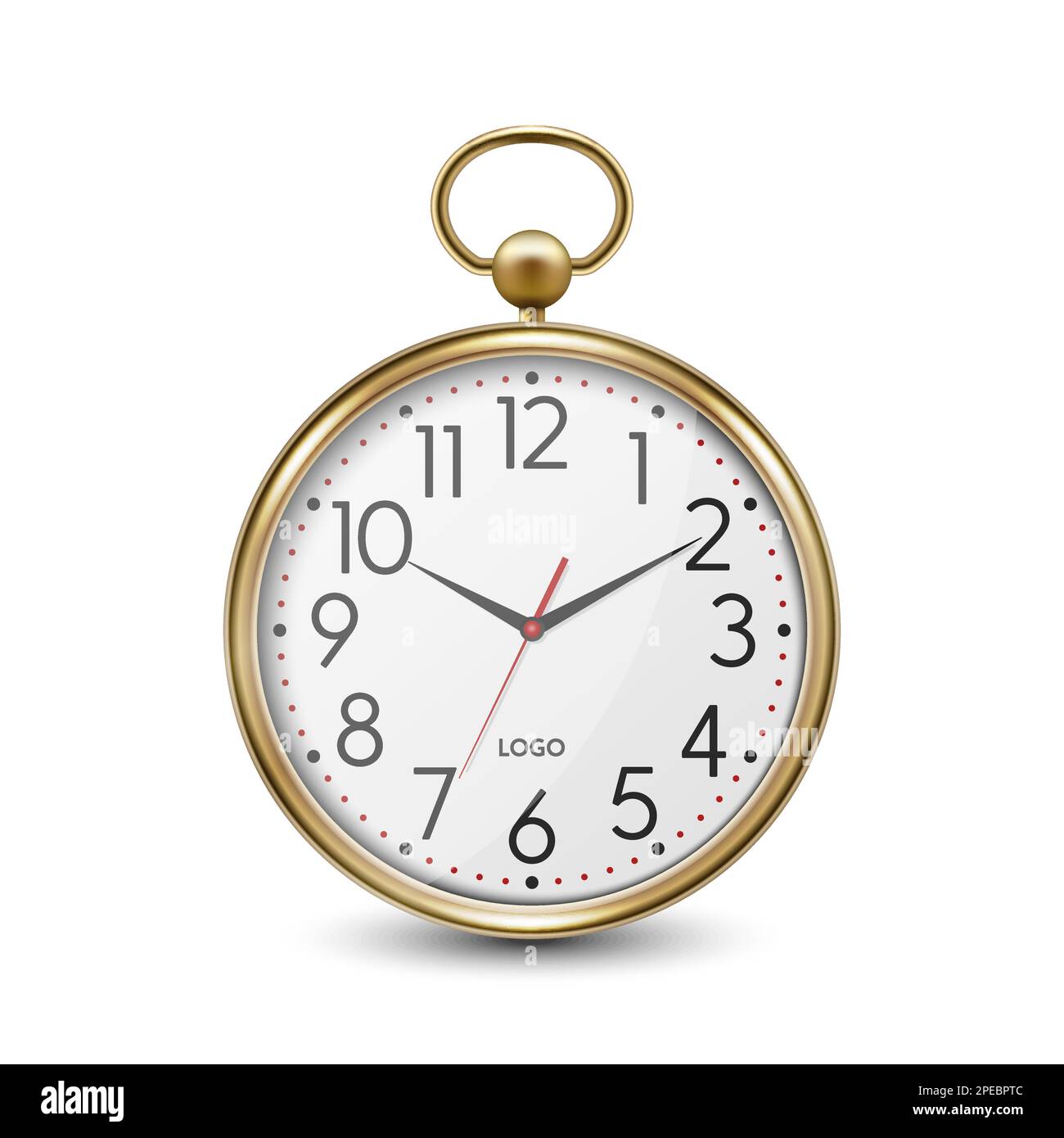 Vector 3d Realistic Simple Round Metal Yellow Golden Wall Office Clock ...