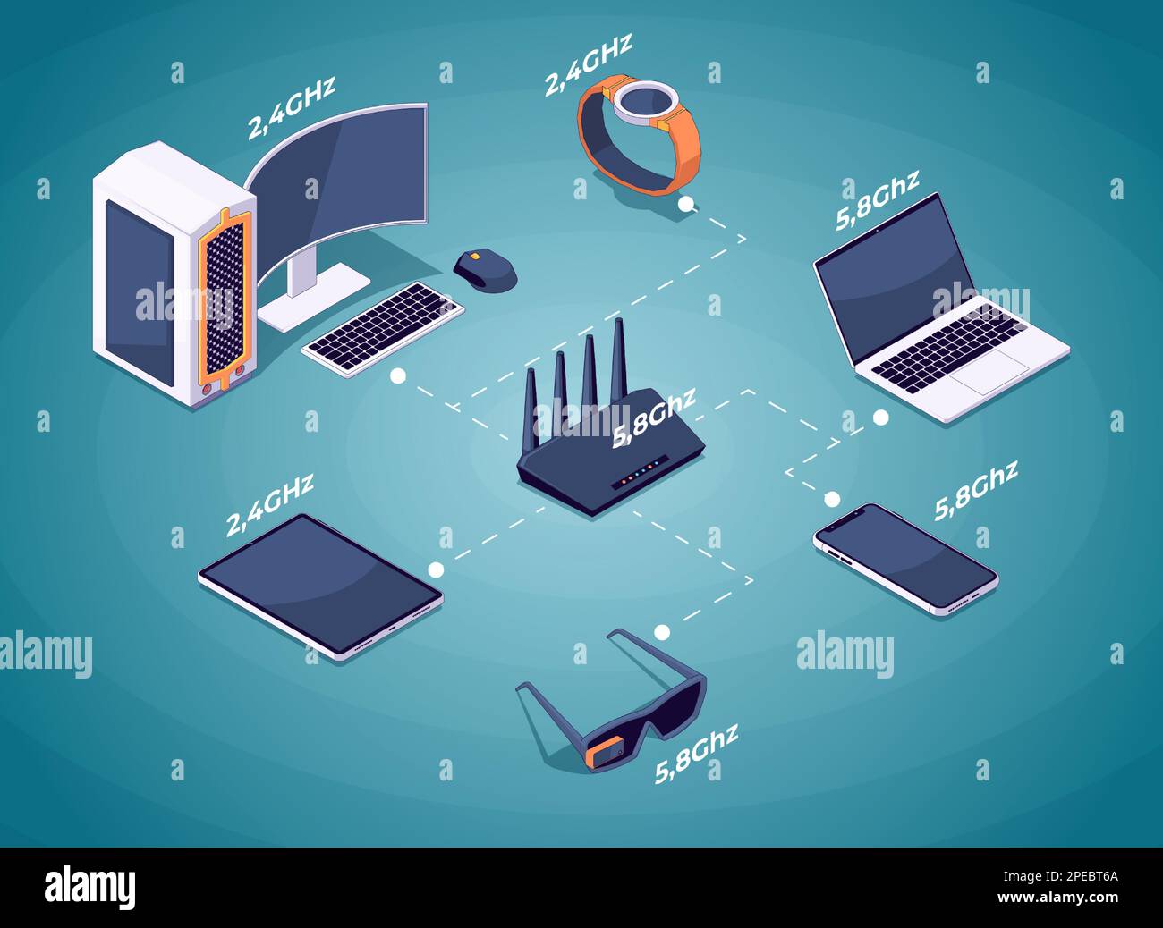 WiFi router network concept. Isometric 3D wireless connection of