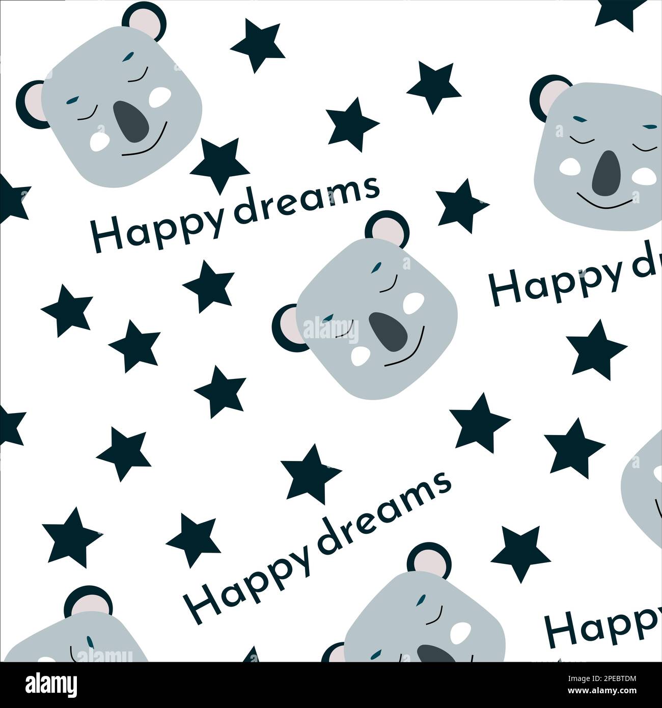 Seamless pattern koala a cartoon character with inscription Stock ...