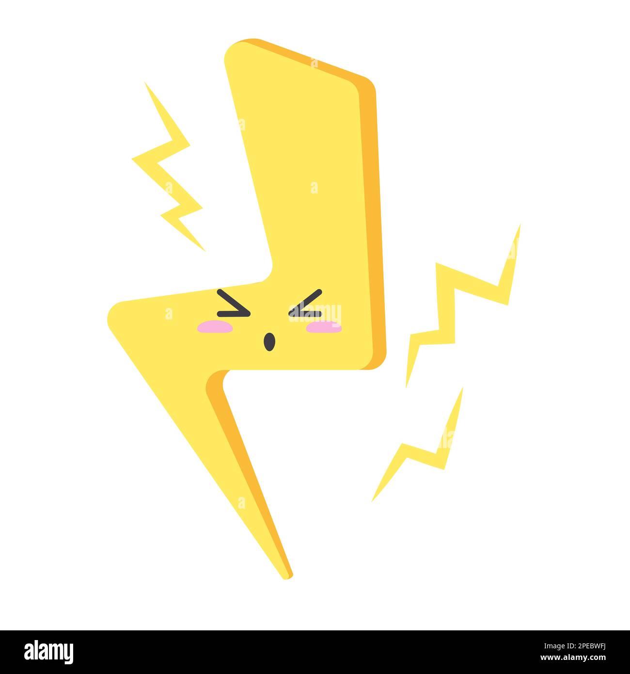Cute lightning bolt. Lovely forecast emotion expressing, storm weather vector cartoon illustration Stock Vector