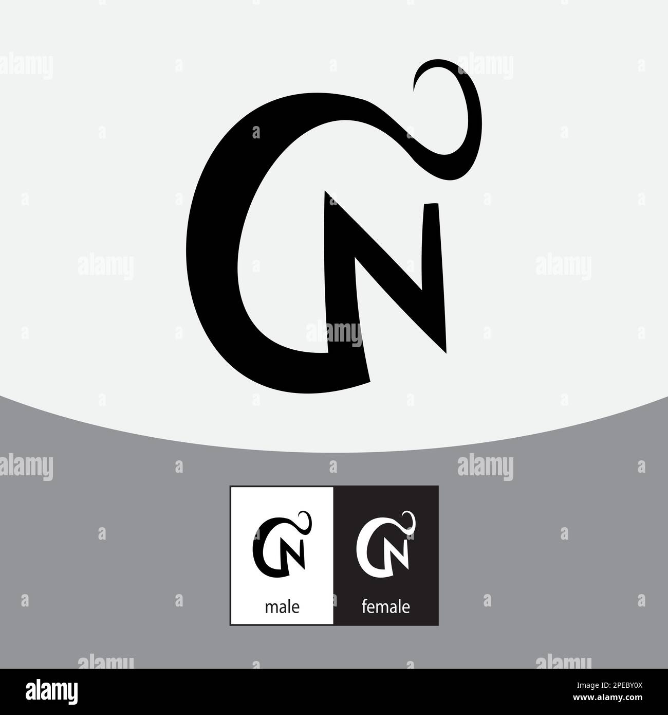 C and n letter logo black color vector stock vector image art alamy