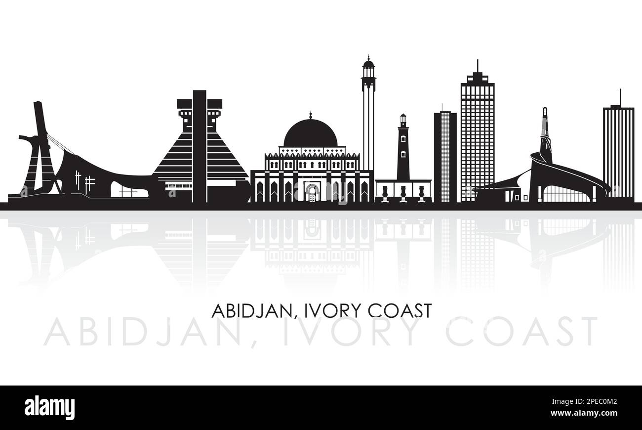 Silhouette Skyline panorama of city of Abidjan, Ivory Coast - vector illustration Stock Vector