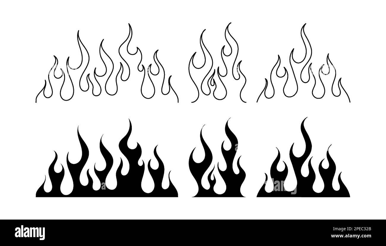 Classic silhouette flame. Black fire set. Neo-tribal style  Stock Vector