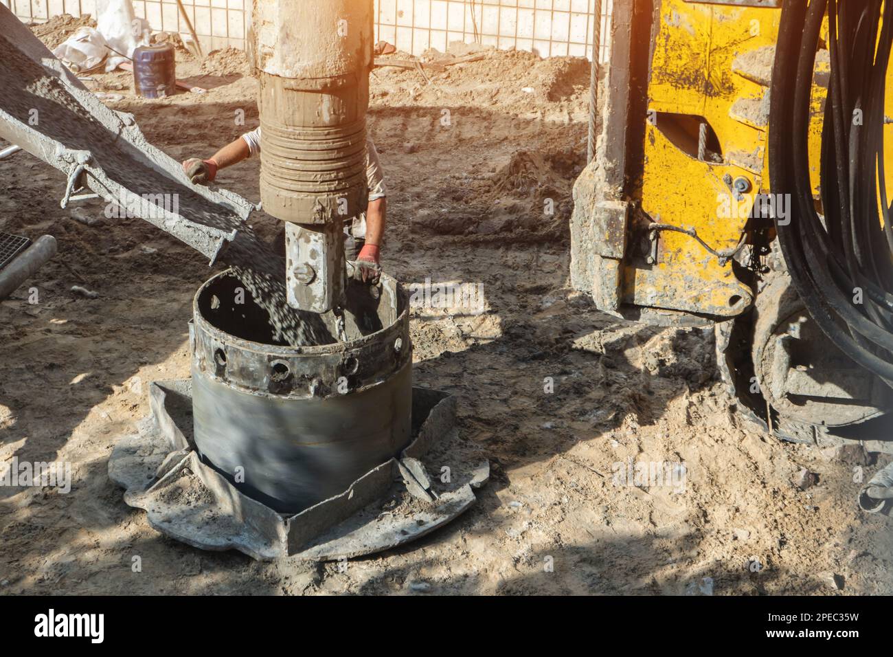 pile driver heavy machinery for concrete pouring at constructions Stock