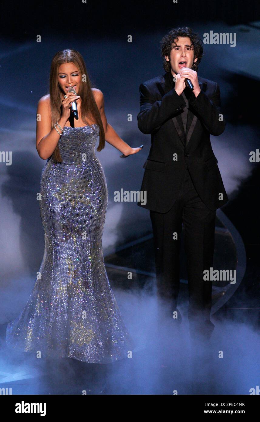 Beyonce Knowles and Josh Groban perform the Oscar nominated best original  song nominee "Believe" from the film "The Polar Express" during the 77th  Academy Awards Sunday, Feb. 27, 2005, in Los Angeles. (
