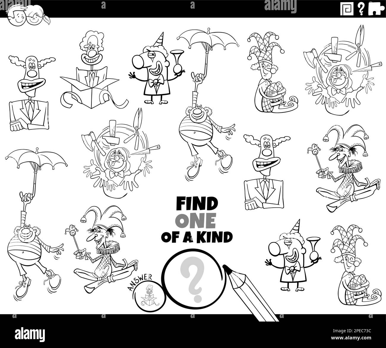 Clown cartoon coloring page Black and White Stock Photos & Images - Alamy