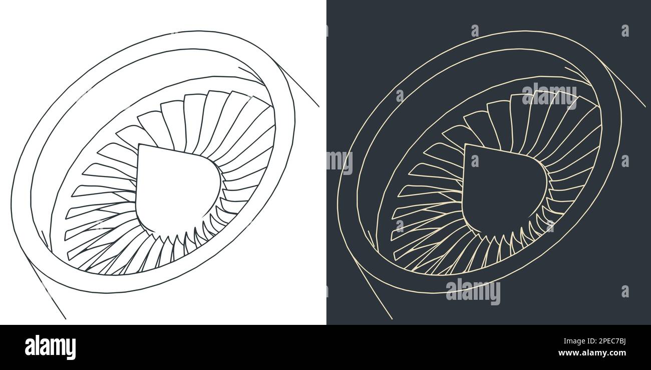 Stylized vector illustration of sketches of jet engine Stock Vector