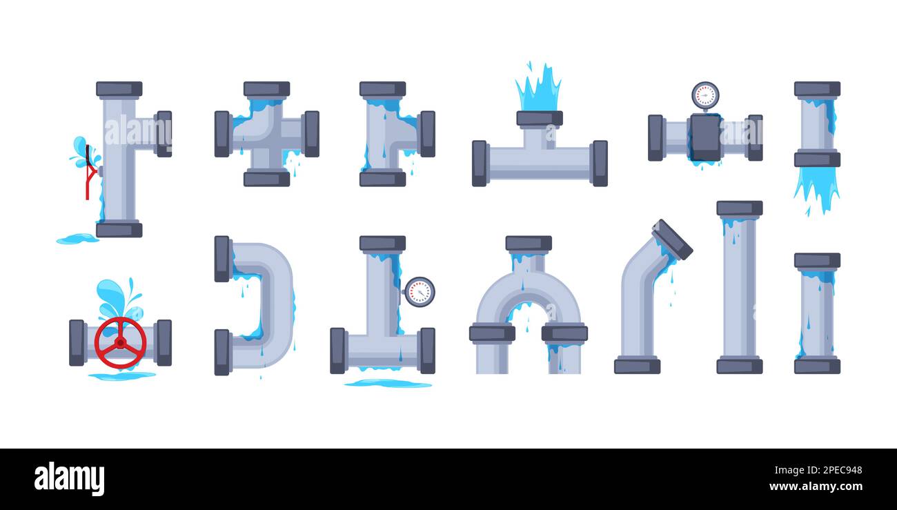 Pipeline leak. Broken pipe with leakage, plumber dripping drain faucet