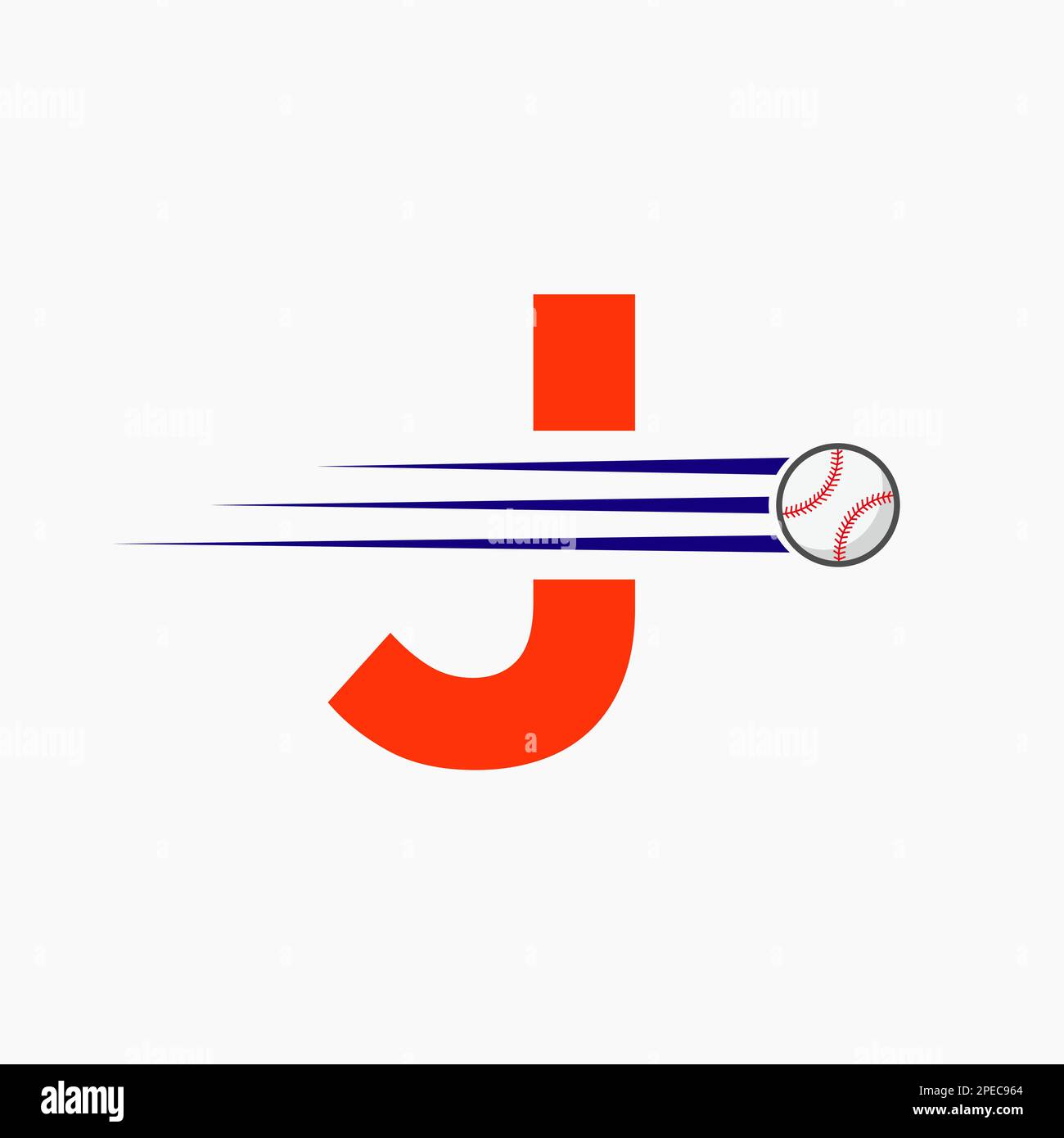 Initial Letter J Baseball Logo With Moving Baseball Icon Stock Vector