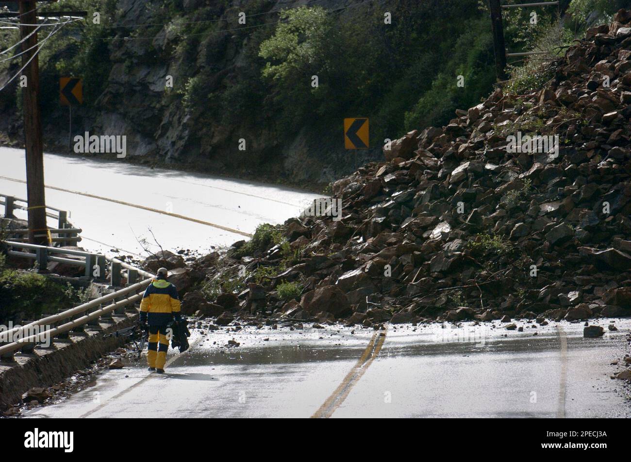 A large rock slide forced the closure of Malibu Canyon Road as rains ...