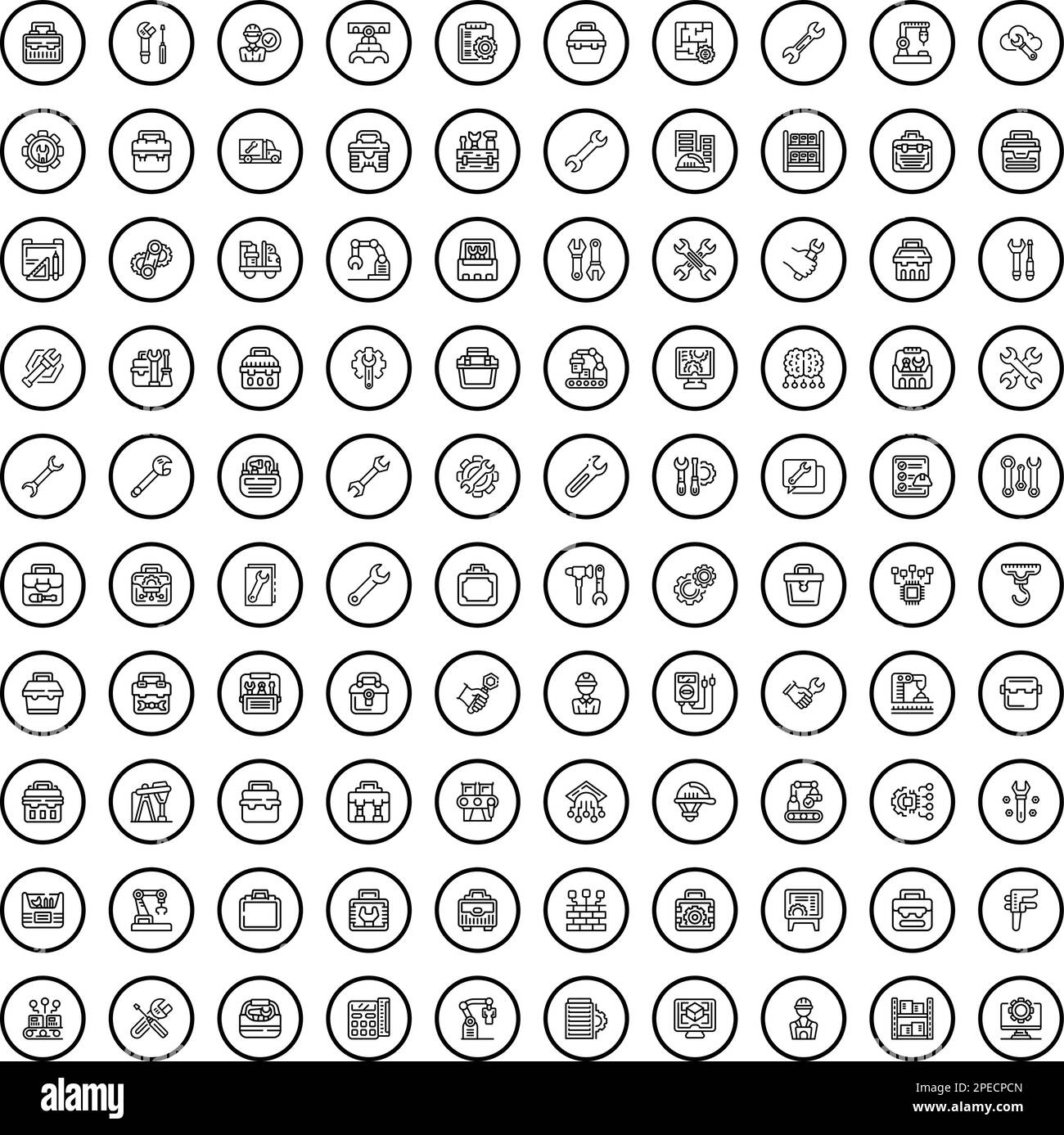 100 gear icons set. Outline illustration of 100 gear icons vector set ...