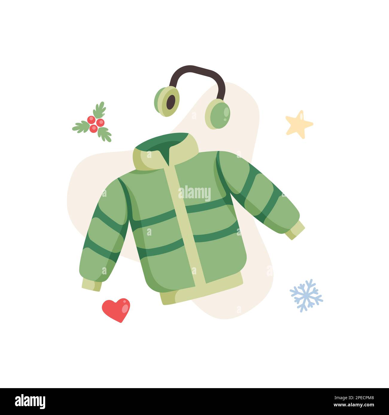 Flat Illustration of Winter Coat Jacket and Earmuffs Vector Illustration Design. Stock Vector