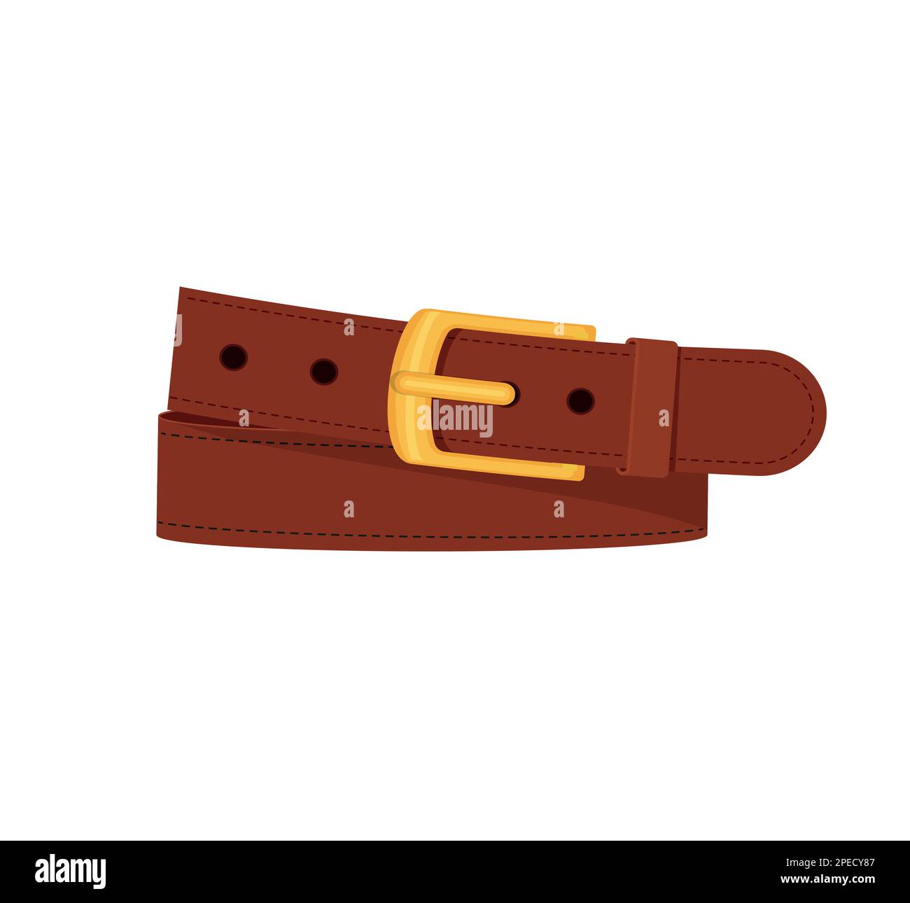 Brown belt with buttoned buckles isolated on white background. Clothing elements stylish accessories. Vector illustration of straps brown in cartoon f Stock Vector