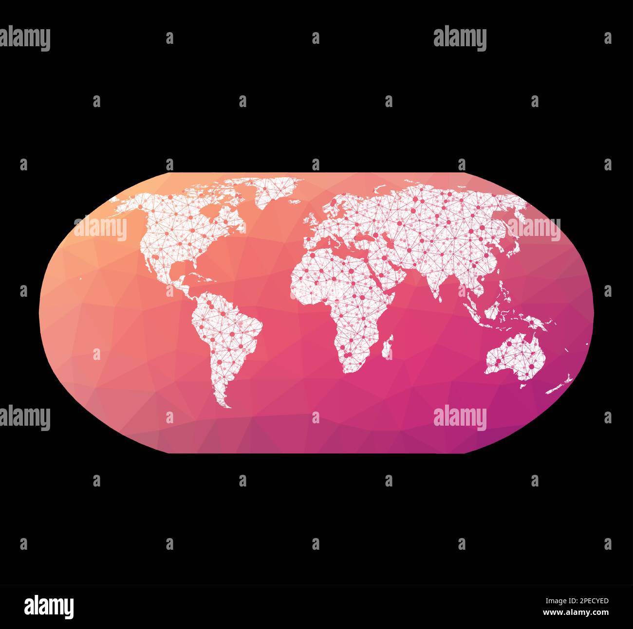 World network map. Robinson projection. Wired globe in Robinson