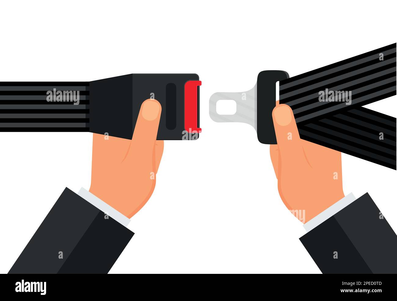 A man fasten buckle of safety belts hands. Illustration of Seat Belt