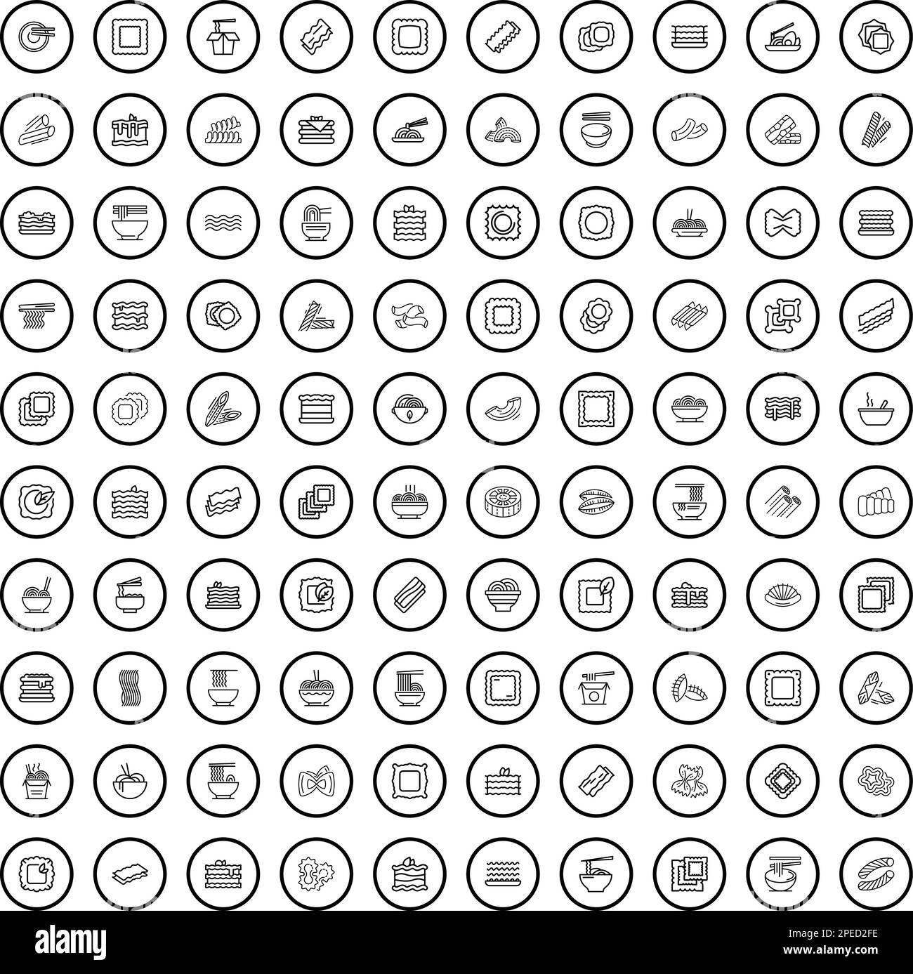 100 pasta icons set. Outline illustration of 100 pasta icons vector set ...