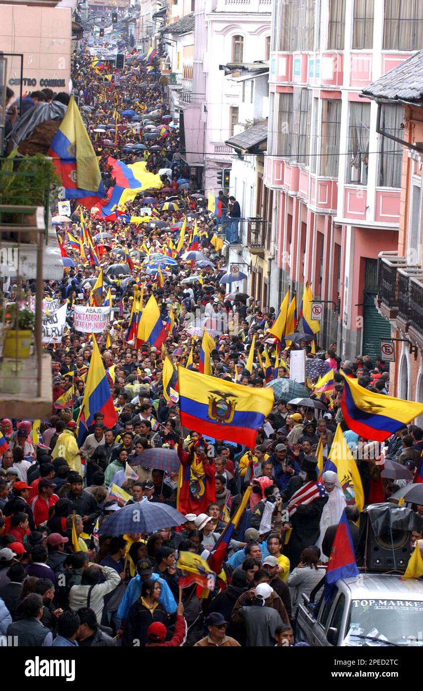 Thousands of Ecuadoreans march on Quito's street in Quito, Ecuador