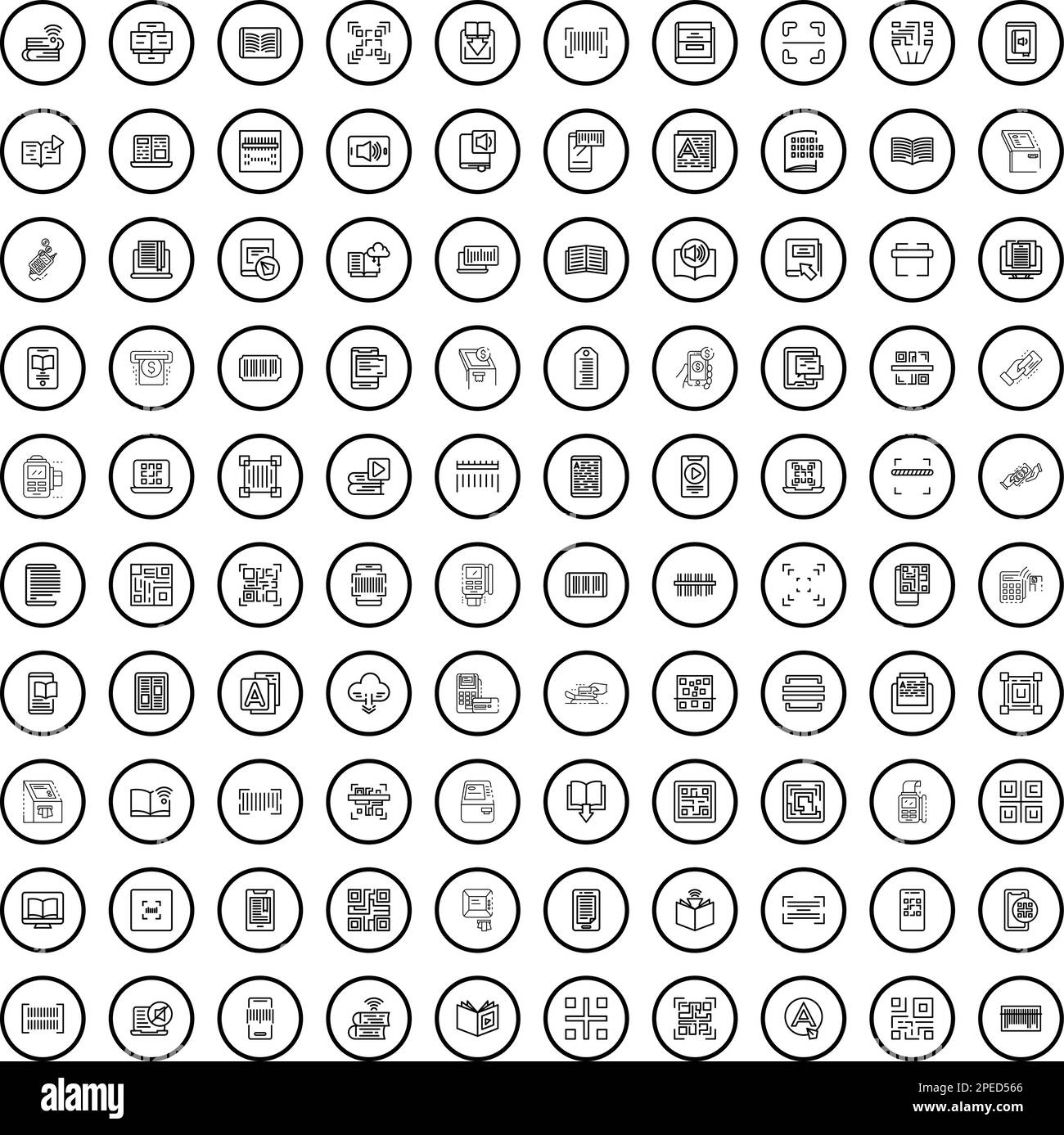 100 reader icons set. Outline illustration of 100 reader icons vector set isolated on white background Stock Vector