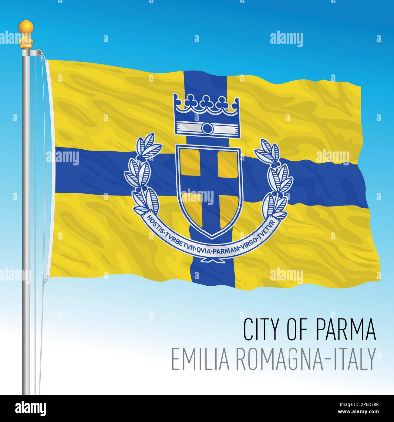 Parma flag, city of Emilia Romagna, Italy, colors and coat of arms
