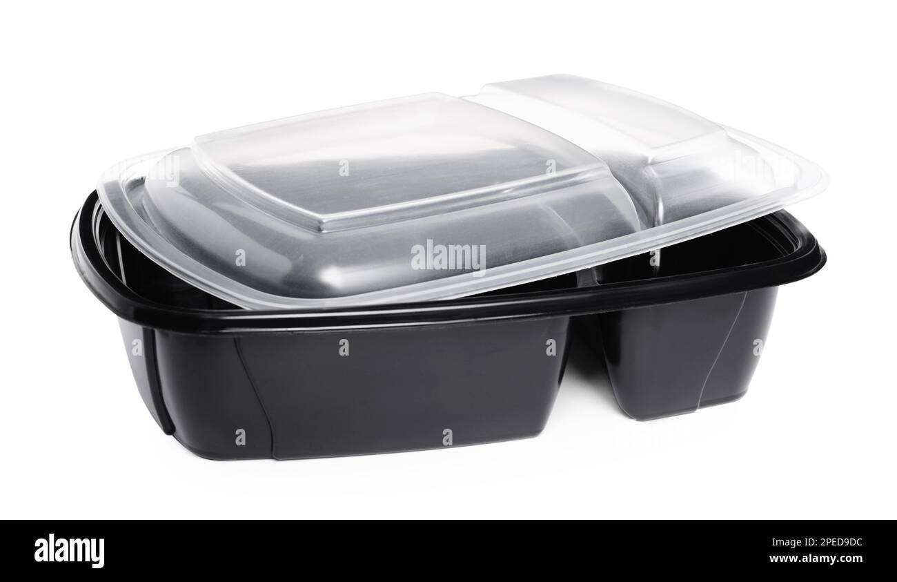 Divided lunch container with lid on white background Stock Photo Alamy