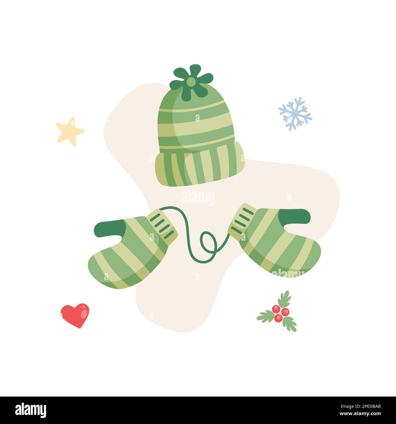 Flat Illustration of Cold hat and Gloves for winter. Vector Illustration Design. Stock Vector