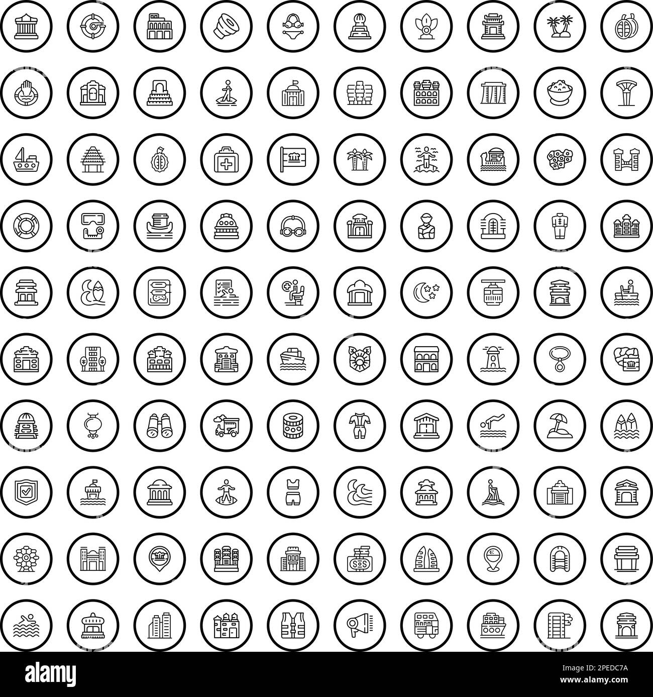 100 bay icons set. Outline illustration of 100 bay icons vector set isolated on white background Stock Vector