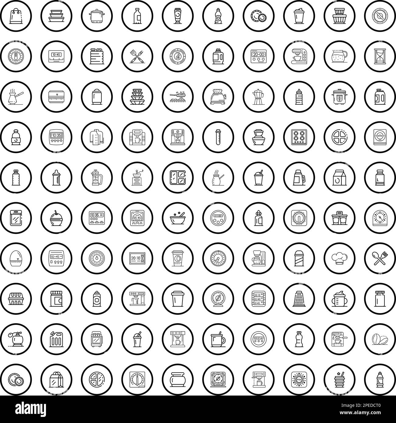 100 kitchen icons set. Outline illustration of 100 kitchen icons vector ...