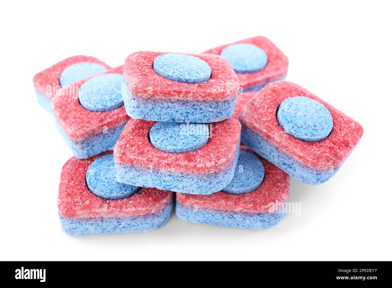 Pile of dishwasher detergent tablets on white background Stock Photo