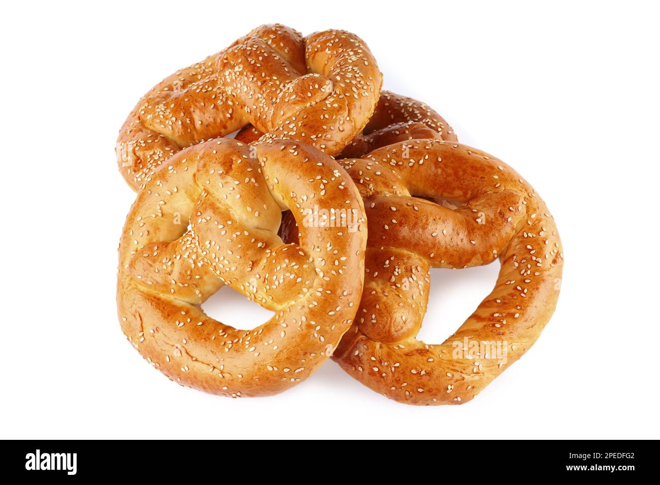 Tasty freshly baked pretzels on white background Stock Photo Alamy