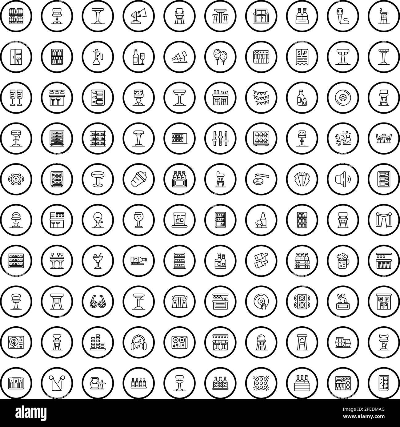100 bar icons set. Outline illustration of 100 bar icons vector set