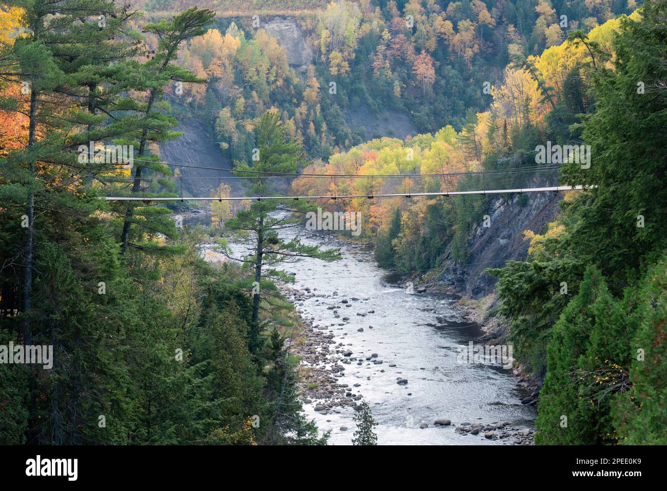 One of two suspension bridges spanning the depths of the Canyon Sainte